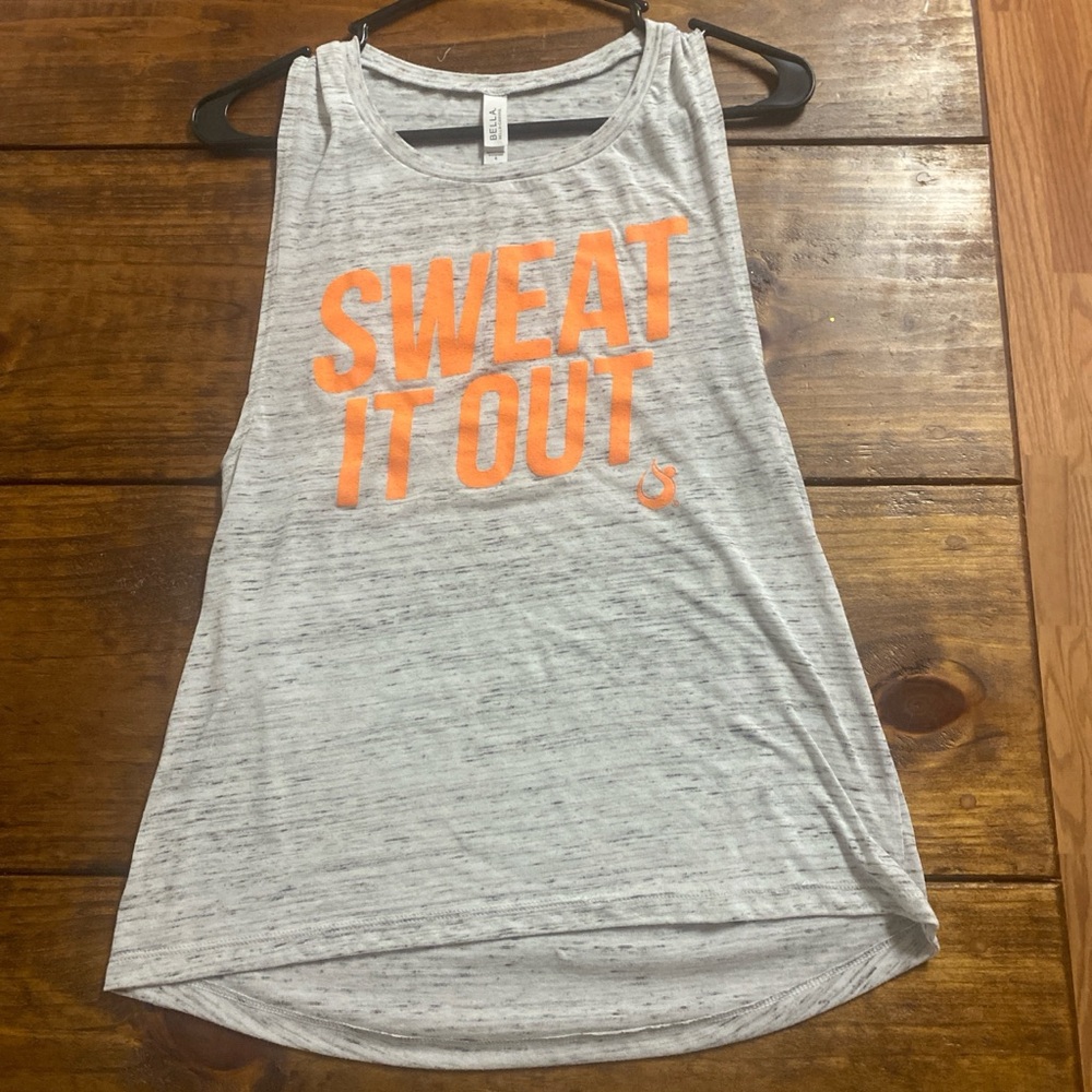 HOTWORX Heather Gray Muscle Tee with Orange Print